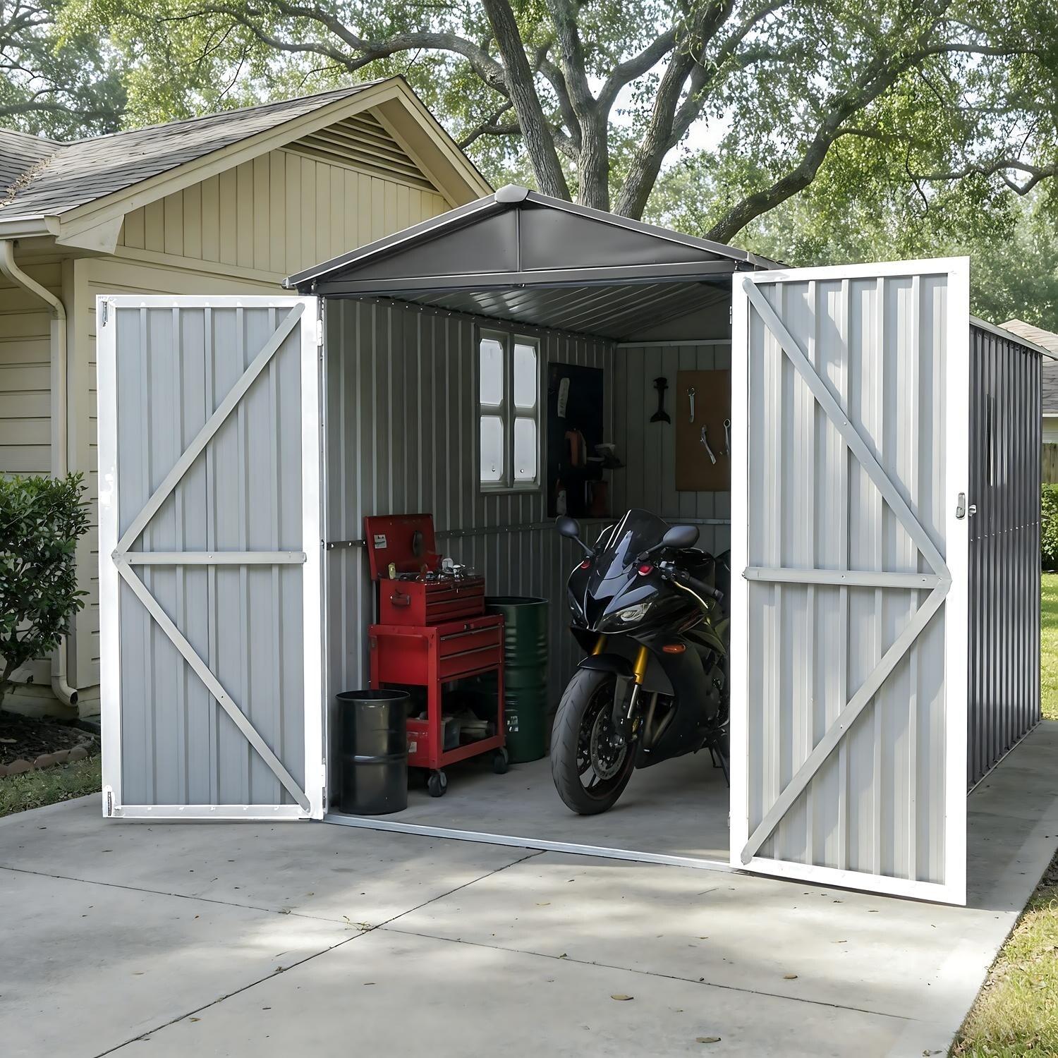 Motorcycle Outdoor Storage Shed With Window ,without tracks and